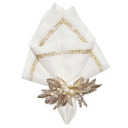 Kim Seybert Impression White & Gold Linen Napkins, Set of 4, 21” Cloth Napkins Kim Seybert