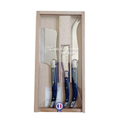 Three Piece Black Cheese Knife Set in Wooden Box by Laguiole France Service Laguiole