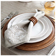 Juliska Heidi Natural Flax Color Embroidered Traditional Napkin 22", set of 4