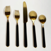 Fantasia Ice Gold Black Flatware Five Piece Placesetting by Mepra Flatware Mepra
