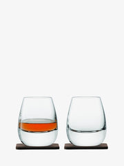 LSA International Islay Whiskey Tumbler & Walnut Coaster, Set of 2, 8 oz.