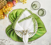 Shell Edge Napkin in White & Green, Set of 4 by Kim Seybert