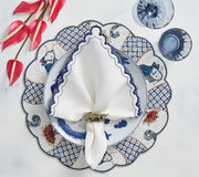 Kim Seybert Arches Napkin in White & Blue, Set of 4, 21”