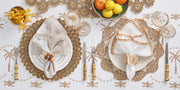 Embroidered Palm Tablecloth in White, Natural & Gold 110" x 52" by Kim Seybert