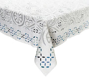 Malta Tablecloth in White & Blue 126" x 58" by Kim Seybert
