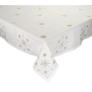 Fez Linen Tablecloth, White/Gold/Silver 110" x 58" by Kim Seybert Tablecloths Kim Seybert 