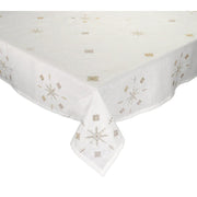 Fez Linen Tablecloth, White/Gold/Silver 110" x 58" by Kim Seybert Tablecloths Kim Seybert