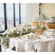 Fez Linen Tablecloth, White/Gold/Silver 110" x 58" by Kim Seybert Tablecloths Kim Seybert