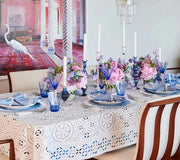 Malta Tablecloth in White & Blue 126" x 58" by Kim Seybert