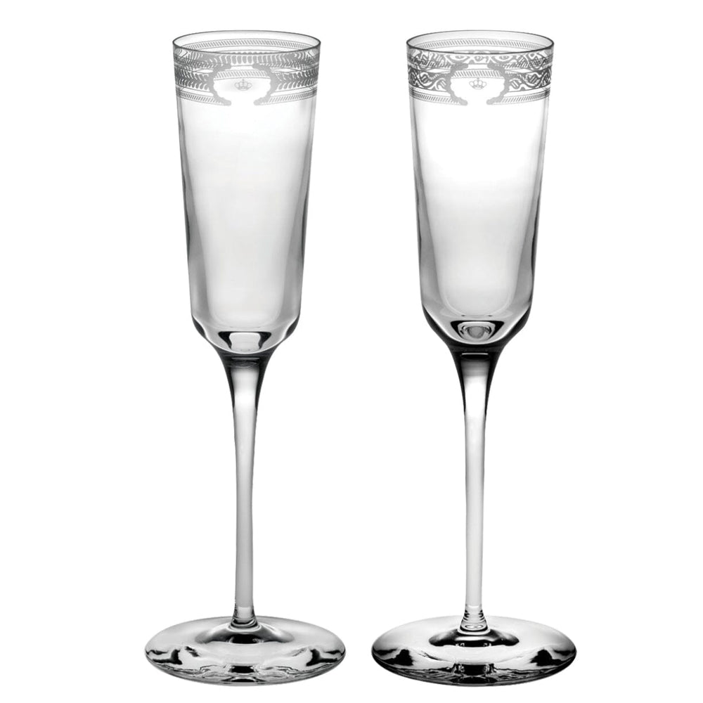 Ivory Etched Crystal Champagne Flute Glasses, Set of 2, by Vista Alegr