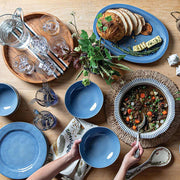 Juliska Puro Chambray Dessert / Salad Plate, 9" on table with food