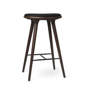High Stool, Bar Height, 29.1" by Space Copenhagen for Mater Furniture Mater Dark Stain Beech - Black Leather Seat 