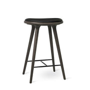 High Stool, Kitchen Height, 27.1" by Space Copenhagen for Mater Furniture Mater Sirka Grey Stain Beech - Black Leather Seat 