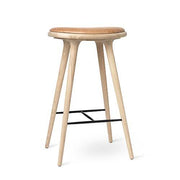 High Stool, Bar Height, 29.1" by Space Copenhagen for Mater Furniture Mater Soaped Oak - Natural Tanned Leather Seat 