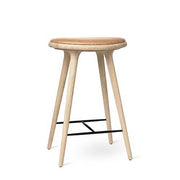 High Stool, Kitchen Height, 27.1" by Space Copenhagen for Mater Furniture Mater Soaped Oak - Natural Tanned Leather Seat 