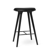 High Stool, Bar Height, 29.1" by Space Copenhagen for Mater Furniture Mater Black Stain Oak - Black Leather Seat 
