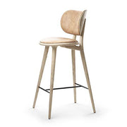 High Stool Backrest, Kitchen Height, 27.1" by Space Copenhagen for Mater Furniture Mater Matte Lacquered Oak - Natural Tanned Leather Seat 