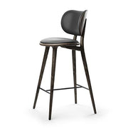 High Stool Backrest, Kitchen Height, 27.1" by Space Copenhagen for Mater Furniture Mater Sirka Grey Oak - Black Leather Seat