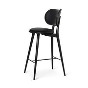 High Stool Backrest, Kitchen Height, 27.1" by Space Copenhagen for Mater Furniture Mater Black Stain Beech - Black Leather Seat