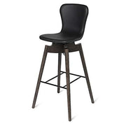 Shell Bar Stool, Kitchen Height, 27.4" by Michael W. Dreeben for Mater Furniture Mater Ultra Black Leather Seat - Sirka Grey Stain Oak Base 