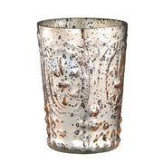 Fleur-de-Lys Antiqued Mercury Glass Tealight Candleholder Amusespot Silver/Peach 