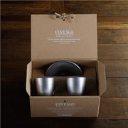 Japanese Stainless Steel Vintage INOX Double Walled Espresso Cups, Set of 2, Gift Boxed Spoons Vintage INOX