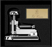 Luxury desk stapler in shiny chrome plated finish by El Casco. 
