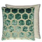 Manipur Square Velvet Throw Pillow by Designers Guild Throw Pillows Designers Guild Jade 17" x 17" 