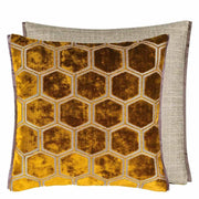 Manipur Square Velvet Throw Pillow by Designers Guild Throw Pillows Designers Guild Ochre 17" x 17" 