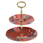 Paeonia Blush Two-Tier Cake Stand, Coral & Red by Wedgwood - Shipping Late December Dinnerware Wedgwood 