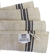 French Monogramme Striped Border Linen Dish Towel by Thieffry Freres & Cie Linen Thieffry Freres & Cie Black 