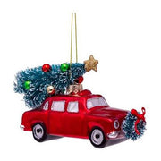Car with Christmas Tree Glass Ornament, 2.2"h by Vondels Holiday Ornaments Vondels