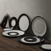 Dé Porcelain High Plate, Off-White/Black Var C, Set of 2 by Ann Demeulemeester for Serax Dinnerware Serax 