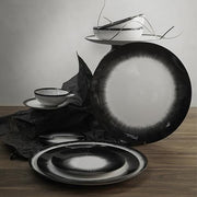 Dé Porcelain Plate, Off-White/Black Var 4, Set of 2 by Ann Demeulemeester for Serax Dinnerware Serax 