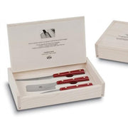 No. 430 Versatile Cheese Knife 3 Piece Set with Red Lucite Handles in Wood Box by Berti Knive Set Berti