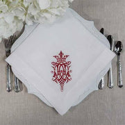 Embroidered Royal Linen Napkin, 22", set of 6 by Crown Linen Designs Cloth Napkins Crown Linen Designs White/Red 