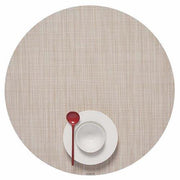Chilewich: Woven Vinyl Mini Basketweave Placemats, Sets of 4 Placemat Chilewich Round (15" dia.) Parchment 