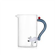 Ichendorf Milano Tabby Cat Glass Jug, White Cat With Smoke Tail & Berry, 50.7 oz