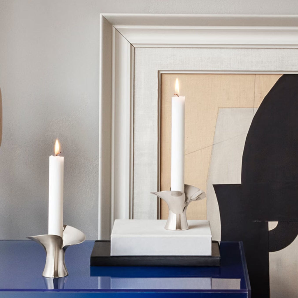 Jensen Bloom Botanica Stainless Steel Low Candlesticks, Set of 2