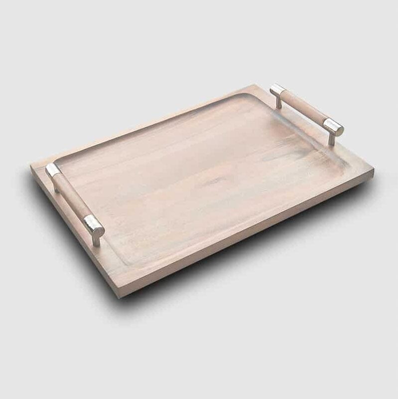 Mary Jurek Sierra Rectangular Whitewashed Wood Tray with Handles, 17