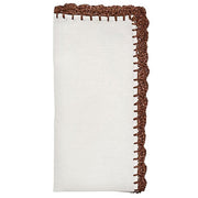 Kim Seybert Shell Edge White & Brown Linen Napkins, Set of 4, 21” Cloth Napkins Kim Seybert 