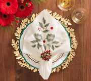 Kim Seybert Holly & Sprig Napkin in White, Red & Green, Set of 4