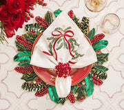 Kim Seybert Merry & Bright Napkin in White, Red & Green, Set of 4