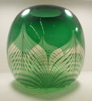 Vintage Durand Pulled Feather Vase, Green & White