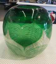 Vintage Durand Pulled Feather Vase, Green & White