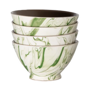 Marbled Olive Green Moroccan Ramen Bowl, 6.7", Set of 4
