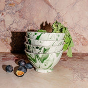Marbled Olive Green Moroccan Ramen Bowl, 6.7", Set of 4