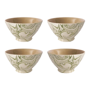 Marbled Olive Green Moroccan Ramen Bowl, 6.7", Set of 4