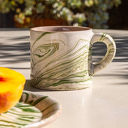 Marbled Olive Green Moroccan Ceramic Mug, 3.9"