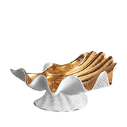 L'Objet Neptune Extra Large Gold and White Porcelain Shell Bowl, 14.75"